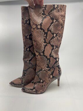 Steve Madden Womens Kinga Brown Snake Knee High Heel Boots  Sz 6.5